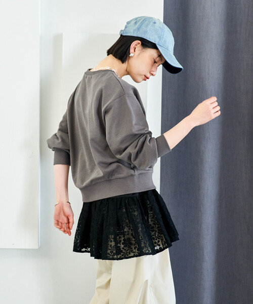 美品♪ヨリ レイヤーヘム コットン100 フレアスウェット 日本製 Yuumiさんコラボ ]ダンボールフレアスウェットパンツ [M4237