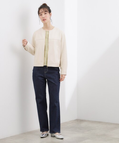 grove（グローブ）の「スエードライク ノーカラーブルゾン（ノーカラージャケット・レディース・ベージュ/オフホワイト/チャコールグレー・02/03/01/05/04）」の21枚目の写真
