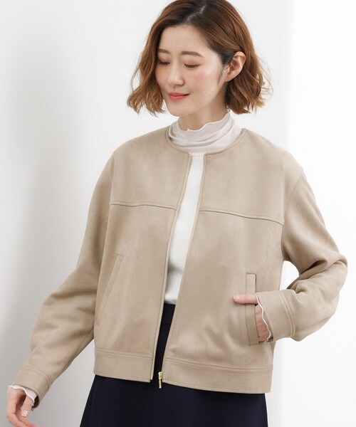 grove（グローブ）の「スエードライク ノーカラーブルゾン（ノーカラージャケット・レディース・ベージュ/オフホワイト/チャコールグレー・02/03/01/05/04）」の10枚目の写真