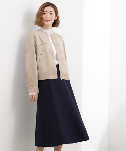 grove（グローブ）の「スエードライク ノーカラーブルゾン（ノーカラージャケット・レディース・ベージュ/オフホワイト/チャコールグレー・02/03/01/05/04）」の11枚目の写真