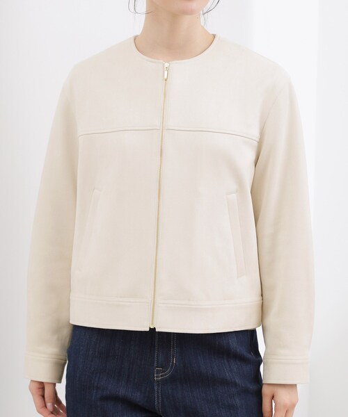 grove（グローブ）の「スエードライク ノーカラーブルゾン（ノーカラージャケット・レディース・ベージュ/オフホワイト/チャコールグレー・02/03/01/05/04）」の14枚目の写真