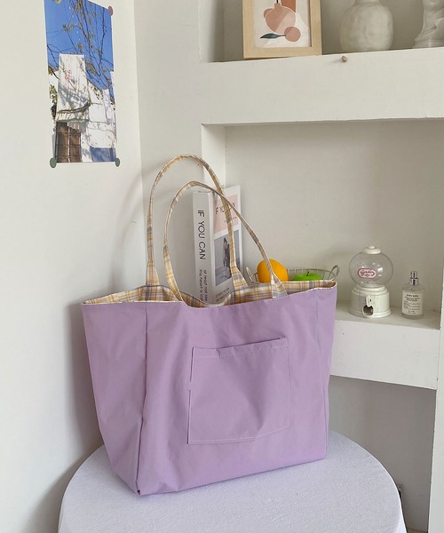VIBGYOR(ヴィブジョー)の「Mignonjour/チェック柄リバーシブルトートバッグ M2892(トートバッグ・レディース・ブルー/パープル・FREE)」の6枚目の写真