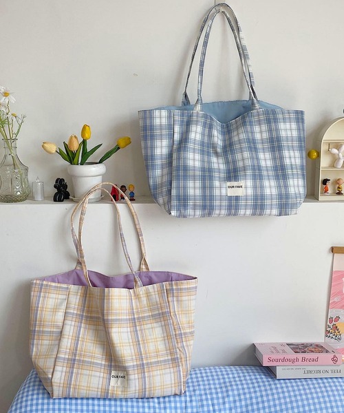 VIBGYOR(ヴィブジョー)の「Mignonjour/チェック柄リバーシブルトートバッグ M2892(トートバッグ・レディース・ブルー/パープル・FREE)」の7枚目の写真