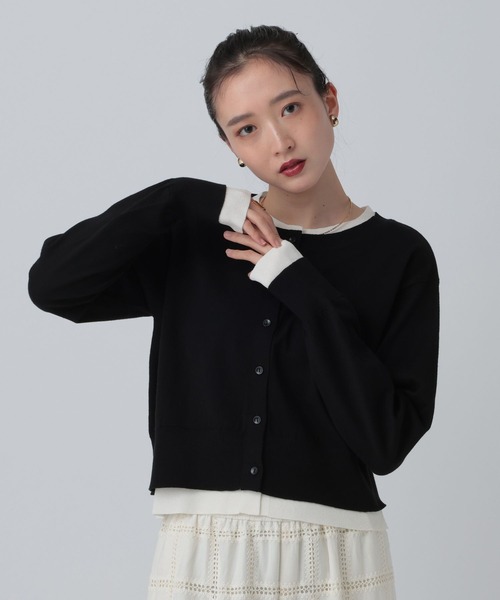 LEPSIM(レプシィム)の「12ゲージ配色レイヤーカーディガン 653190(カーディガン/ボレロ・レディース・ライトグレー/ブルー/ブラック・FREE)」の4枚目の写真