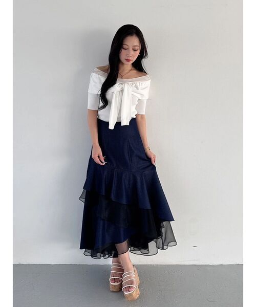 MERCURYDUO(マーキュリーデュオ)の「異素材使いティアードスカート(スカート・レディース・その他1/インディゴブルー・SMALL/MEDIUM)」の15枚目の写真