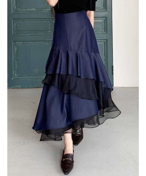 MERCURYDUO（マーキュリーデュオ）の「異素材使いティアードスカート（スカート・レディース・その他1/インディゴブルー・SMALL/MEDIUM）」の7枚目の写真