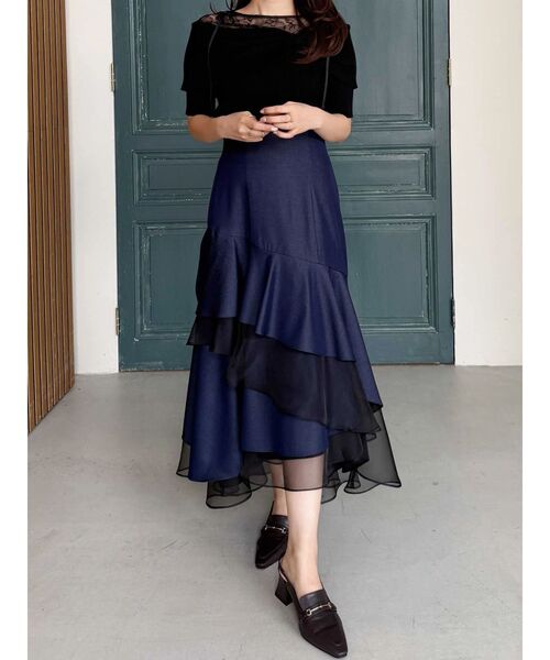 MERCURYDUO（マーキュリーデュオ）の「異素材使いティアードスカート（スカート・レディース・その他1/インディゴブルー・SMALL/MEDIUM）」の8枚目の写真