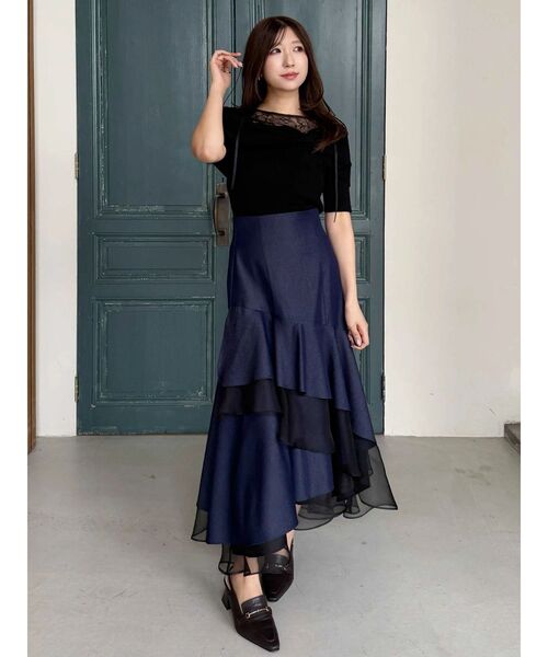 MERCURYDUO（マーキュリーデュオ）の「異素材使いティアードスカート（スカート・レディース・その他1/インディゴブルー・SMALL/MEDIUM）」の9枚目の写真