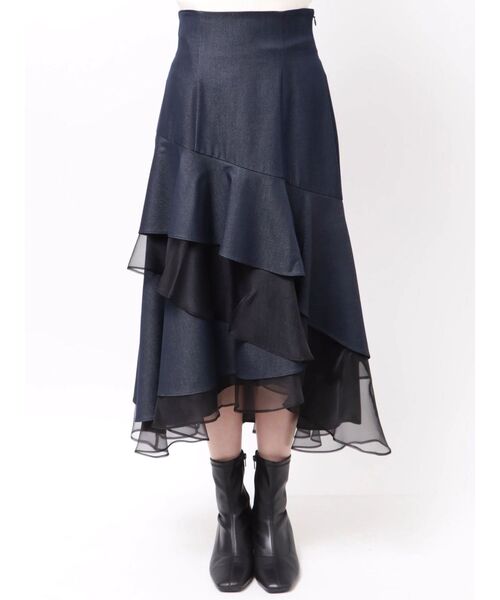 MERCURYDUO（マーキュリーデュオ）の「異素材使いティアードスカート（スカート・レディース・その他1/インディゴブルー・SMALL/MEDIUM）」の12枚目の写真