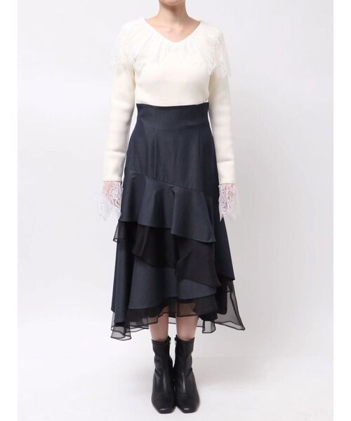 MERCURYDUO（マーキュリーデュオ）の「異素材使いティアードスカート（スカート・レディース・その他1/インディゴブルー・SMALL/MEDIUM）」の4枚目の写真