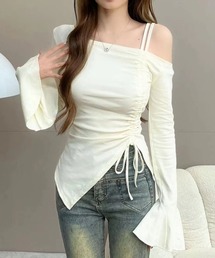 ワンショルダー　シャーリングＴシャツ