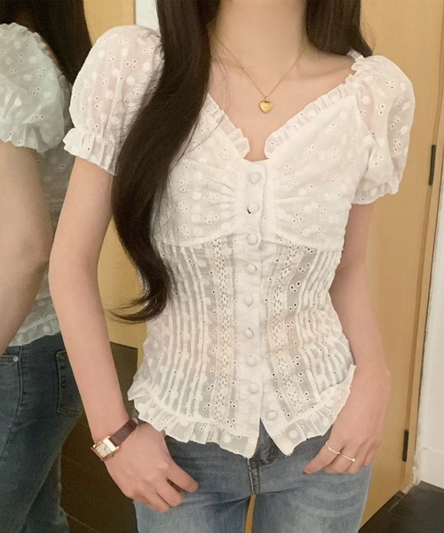 GLAMOROUS JANE(グラマラスジェーン)の「コットンレース半袖ブラウス(シャツ/ブラウス・レディース・ホワイト・M)」の5枚目の写真