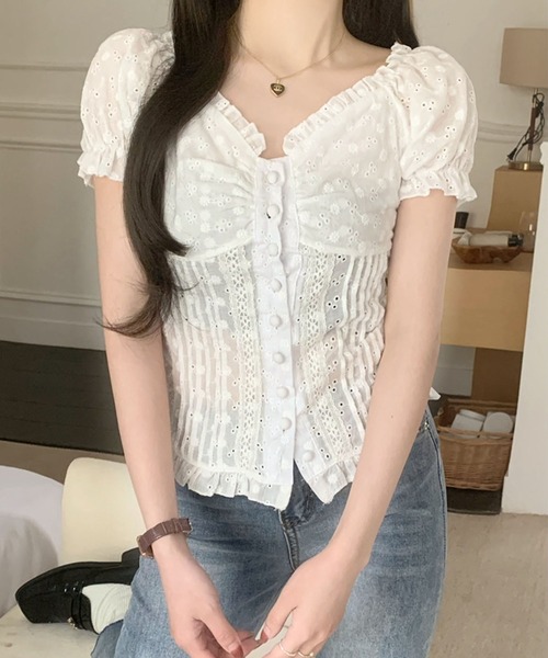 GLAMOROUS JANE(グラマラスジェーン)の「コットンレース半袖ブラウス(シャツ/ブラウス・レディース・ホワイト・M)」の6枚目の写真