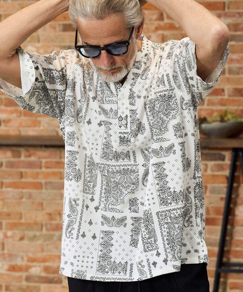 Maison code 13(メゾンコードサーティーン)の「mhs2585-felkod×Maison code 13 collaboration linen like bandana pullover shirts バンダナ柄プルオーバーシャツ(M26S-17)(シャツ/ブラウス・メンズ・ホワイト/ブラック・S/M/L)」の5枚目の写真