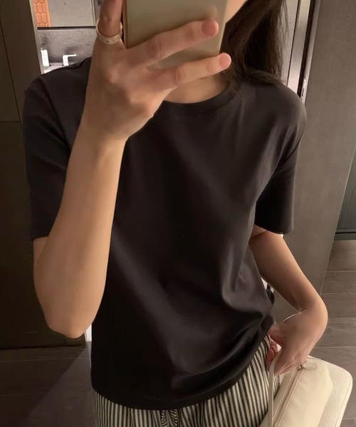 DAY CLOSET(デイ クローゼット)の「【ミドル丈/薄手】こなれて見えるノームコア。半袖 ラウンドネック Tシャツ レディース(Tシャツ/カットソー・レディース・ブラウン/ホワイト/杢グレー/ブラック・FREE)」の6枚目の写真