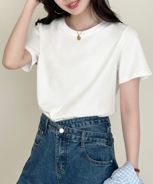 DAY CLOSET(デイ クローゼット)の「【ミドル丈/薄手】こなれて見えるノームコア。半袖 ラウンドネック Tシャツ レディース(Tシャツ/カットソー・レディース・ブラウン/ホワイト/杢グレー/ブラック・FREE)」の12枚目の写真