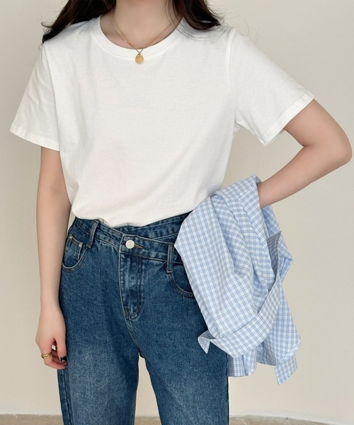 DAY CLOSET(デイ クローゼット)の「【ミドル丈/薄手】こなれて見えるノームコア。半袖 ラウンドネック Tシャツ レディース(Tシャツ/カットソー・レディース・ブラウン/ホワイト/杢グレー/ブラック・FREE)」の13枚目の写真