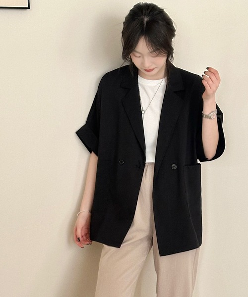 DAY CLOSET(デイ クローゼット)の「【ミドル丈/薄手】こなれて見えるノームコア。半袖 ラウンドネック Tシャツ レディース(Tシャツ/カットソー・レディース・ブラウン/ホワイト/杢グレー/ブラック・FREE)」の14枚目の写真