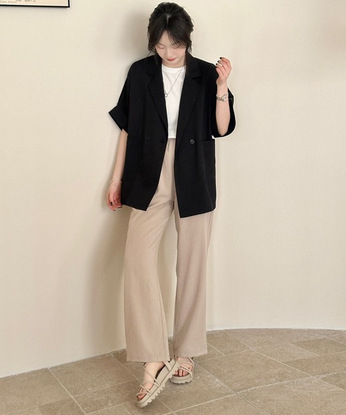 DAY CLOSET(デイ クローゼット)の「【ミドル丈/薄手】こなれて見えるノームコア。半袖 ラウンドネック Tシャツ レディース(Tシャツ/カットソー・レディース・ブラウン/ホワイト/杢グレー/ブラック・FREE)」の16枚目の写真