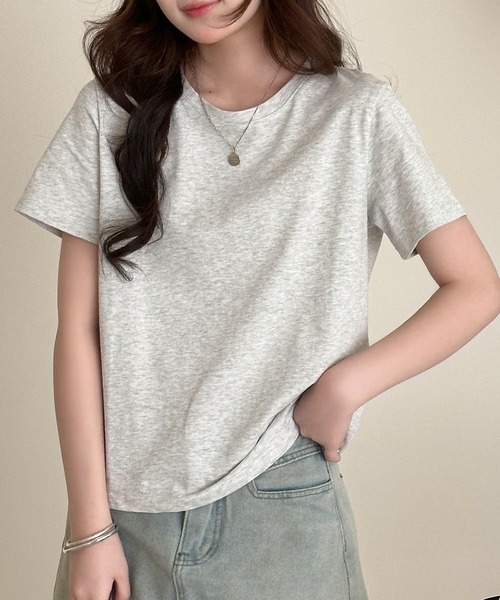 DAY CLOSET(デイ クローゼット)の「【ミドル丈/薄手】こなれて見えるノームコア。半袖 ラウンドネック Tシャツ レディース(Tシャツ/カットソー・レディース・ブラウン/ホワイト/杢グレー/ブラック・FREE)」の7枚目の写真