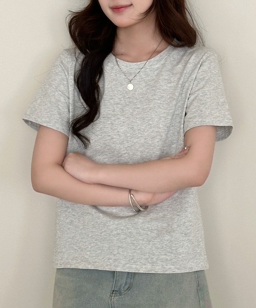 DAY CLOSET(デイ クローゼット)の「【ミドル丈/薄手】こなれて見えるノームコア。半袖 ラウンドネック Tシャツ レディース(Tシャツ/カットソー・レディース・ブラウン/ホワイト/杢グレー/ブラック・FREE)」の9枚目の写真