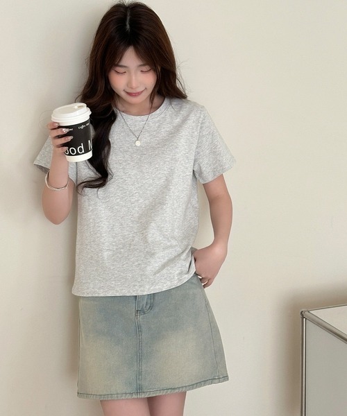 DAY CLOSET(デイ クローゼット)の「【ミドル丈/薄手】こなれて見えるノームコア。半袖 ラウンドネック Tシャツ レディース(Tシャツ/カットソー・レディース・ブラウン/ホワイト/杢グレー/ブラック・FREE)」の10枚目の写真