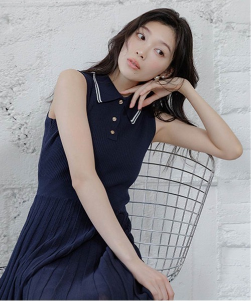 RANDA（ランダ）の「【選べる丈感】ポロニットノースリーブワンピース（ワンピース・レディース・ネイビー/ブルー/クリーム・FREE/FT）」の4枚目の写真