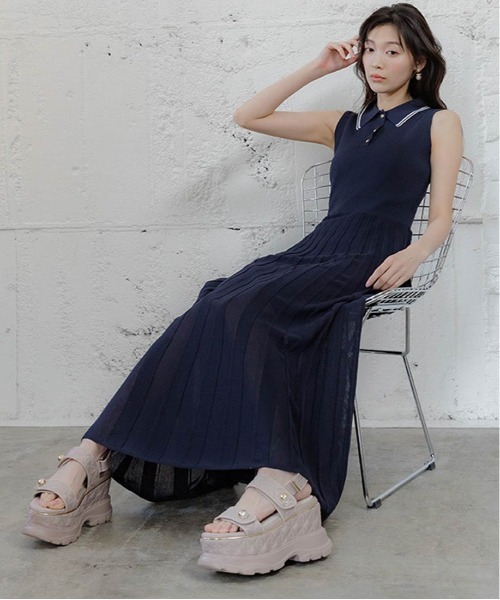 RANDA（ランダ）の「【選べる丈感】ポロニットノースリーブワンピース（ワンピース・レディース・ネイビー/ブルー/クリーム・FREE/FT）」の5枚目の写真