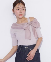 半袖アシメリボンニット