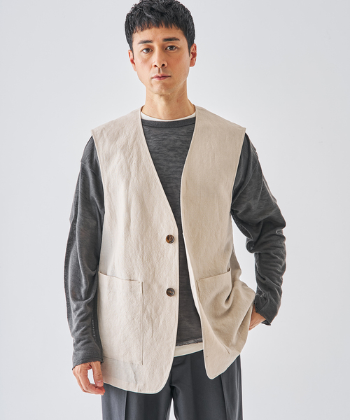EDIFICE（エディフィス）の「ウールリネン オーバー ベスト（その他アウター・メンズ・ブラウン/アイボリー・MEDIUM/LARGE）」の6枚目の写真