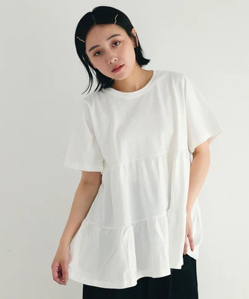 merrylatte(メリーラテ)の「ティアードTシャツ【IROHANI】(Tシャツ/カットソー・レディース・ホワイト/グリーン/グレー/ブルー・FREE)」の1枚目の写真