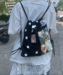 LAC-VERT | 【推し活・痛バッグ】クリアポケット付き星柄ナップサック(バックパック/リュック)