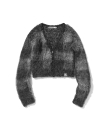 W BLOCK CHECK ZIP UP CARDIGAN CHARCOAL