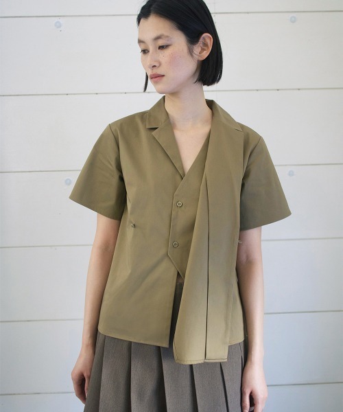 TELOPLAN（テーロプラン）の「【TELOPLAN】26SS新作 Avni Open Collar Shirt / アヴニオープンカラーシャツ（シャツ/ブラウス・レディース・カーキ系/White・ONE SIZE）」の9枚目の写真