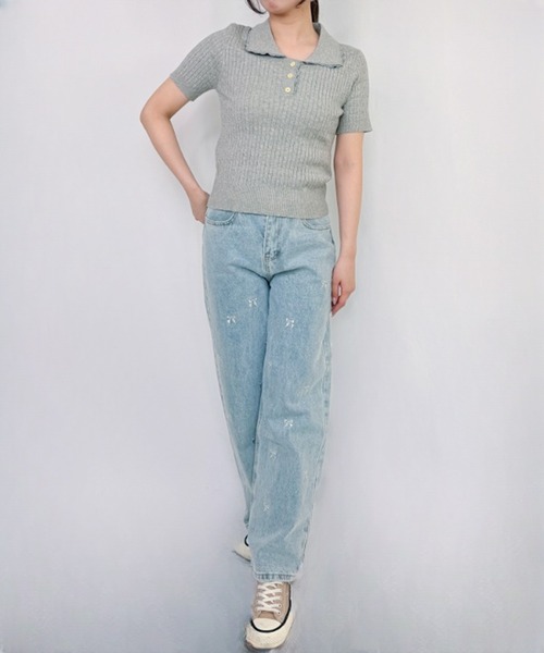 frunco（フランコ）の「リボン刺繍デニムパンツ（デニムパンツ・レディース・ブルー・FREE）」の7枚目の写真