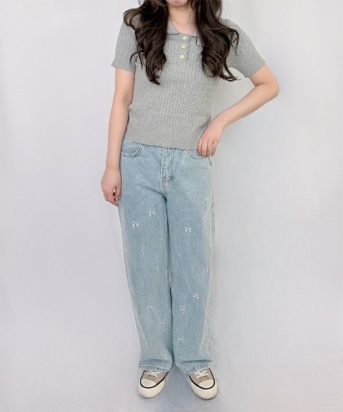 frunco（フランコ）の「リボン刺繍デニムパンツ（デニムパンツ・レディース・ブルー・FREE）」の10枚目の写真