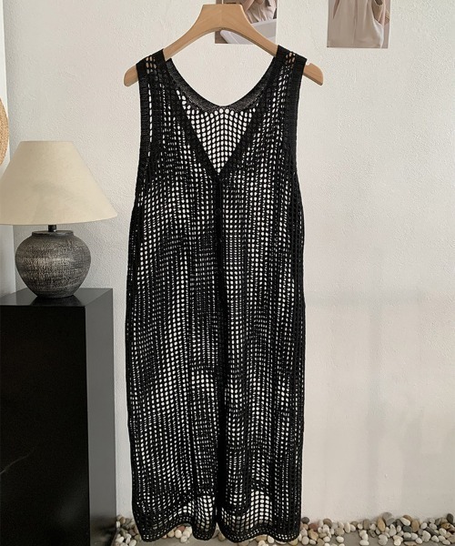 CLOTHY(クロシィ)の「【透け感で魅せる、大人レイヤード】メッシュロングジレワンピース(ワンピース・レディース・ブラック/グレー/ブラウン・FREE)」の10枚目の写真