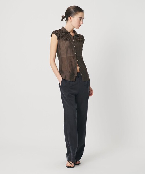 ATTISESSION(アティセッション)の「<ATTISESSION>シアーギャザー ショートスリーブ ブラウス(シャツ/ブラウス・レディース・ダークブラウン/ホワイト・FREE)」の10枚目の写真