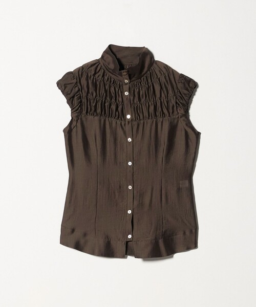 ATTISESSION(アティセッション)の「<ATTISESSION>シアーギャザー ショートスリーブ ブラウス(シャツ/ブラウス・レディース・ダークブラウン/ホワイト・FREE)」の15枚目の写真