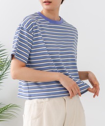 【C-FORT POINT/フォートポイント】【ハイウエストと相性抜群!】 ボーダークロップド丈Tシャツ 細ボーダー 韓国ファッション スタイルアップ 短丈