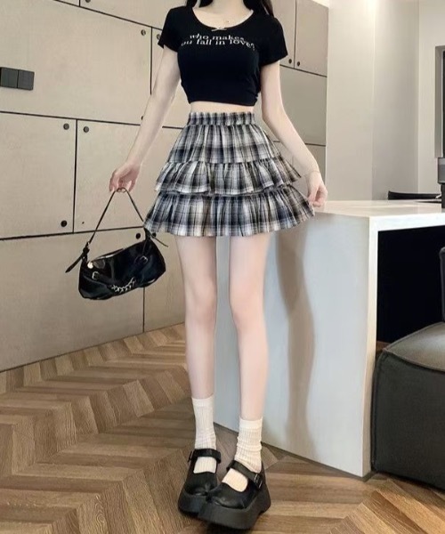 Teem Store(チームストア)の「【26年春夏新作】フリルティアードミニスカート チェック柄 スタイルアップ(スカート・レディース・ブラック/ピンク・M/S)」の11枚目の写真