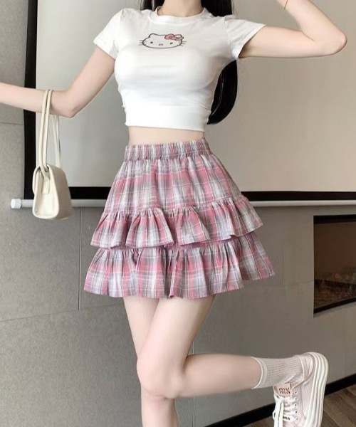 Teem Store(チームストア)の「【26年春夏新作】フリルティアードミニスカート チェック柄 スタイルアップ(スカート・レディース・ブラック/ピンク・M/S)」の19枚目の写真