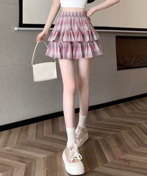 Teem Store(チームストア)の「【26年春夏新作】フリルティアードミニスカート チェック柄 スタイルアップ(スカート・レディース・ブラック/ピンク・M/S)」の17枚目の写真
