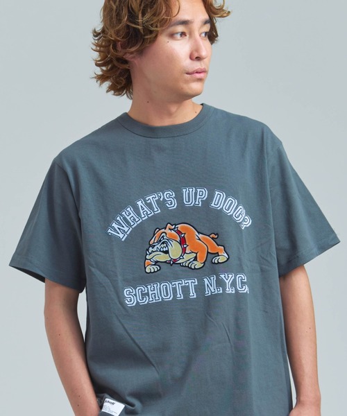 Schott(ショット)の「Schott WHATS UP DOG T-SHIRT(Tシャツ/カットソー・メンズ・チャコール/ホワイト・XL/L/M)」の2枚目の写真