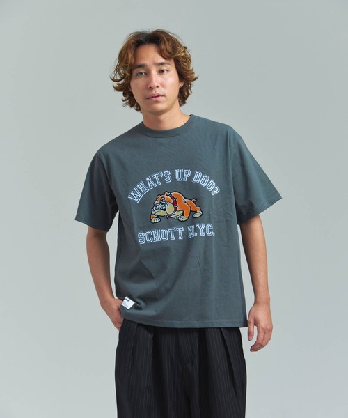 Schott(ショット)の「Schott WHATS UP DOG T-SHIRT(Tシャツ/カットソー・メンズ・チャコール/ホワイト・XL/L/M)」の8枚目の写真