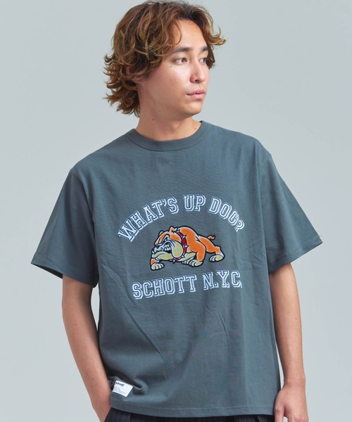 Schott(ショット)の「Schott WHATS UP DOG T-SHIRT(Tシャツ/カットソー・メンズ・チャコール/ホワイト・XL/L/M)」の7枚目の写真
