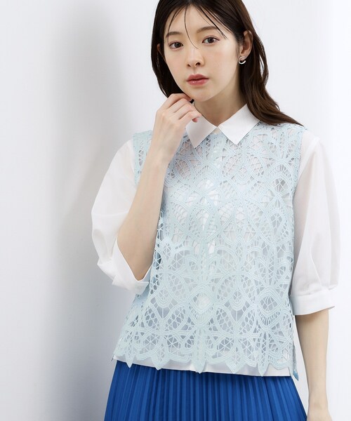 grove(グローブ)の「【2点SET・二の腕カバー】レースベスト×シアーブラウスSET(シャツ/ブラウス・レディース・オフホワイト/ブラック/ライトブルー・01/02/03/04)」の3枚目の写真