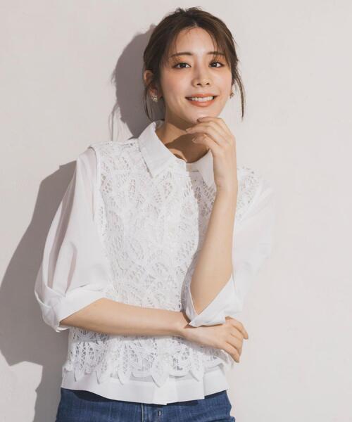 grove(グローブ)の「【2点SET・二の腕カバー】レースベスト×シアーブラウスSET(シャツ/ブラウス・レディース・オフホワイト/ブラック/ライトブルー・01/02/03/04)」の5枚目の写真