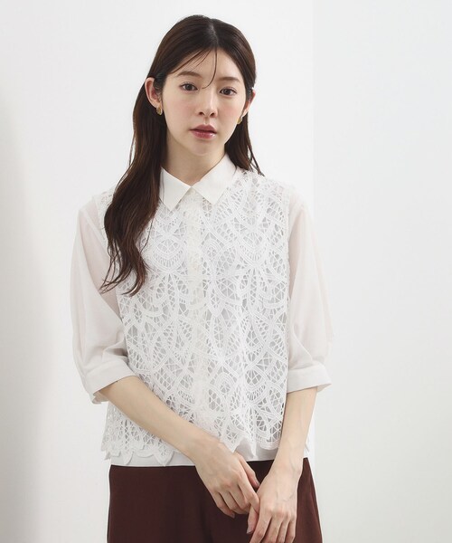 grove(グローブ)の「【2点SET・二の腕カバー】レースベスト×シアーブラウスSET(シャツ/ブラウス・レディース・オフホワイト/ブラック/ライトブルー・01/02/03/04)」の10枚目の写真