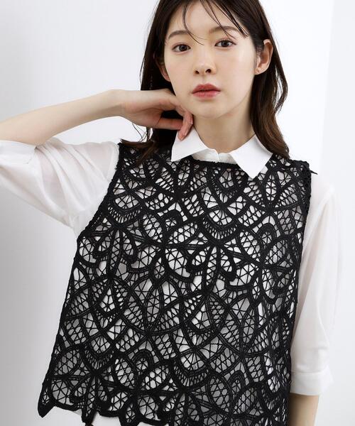 grove(グローブ)の「【2点SET・二の腕カバー】レースベスト×シアーブラウスSET(シャツ/ブラウス・レディース・オフホワイト/ブラック/ライトブルー・01/02/03/04)」の17枚目の写真